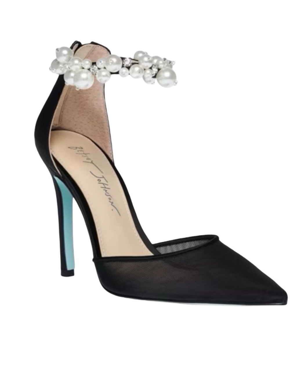 Betsey Johnson Mesh Pointed Toe Stiletto Heels Faux Pearls Sz 10